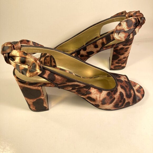 J Renee Leopard Print Open Toe Shoes Size 8M - Picture 1 of 7